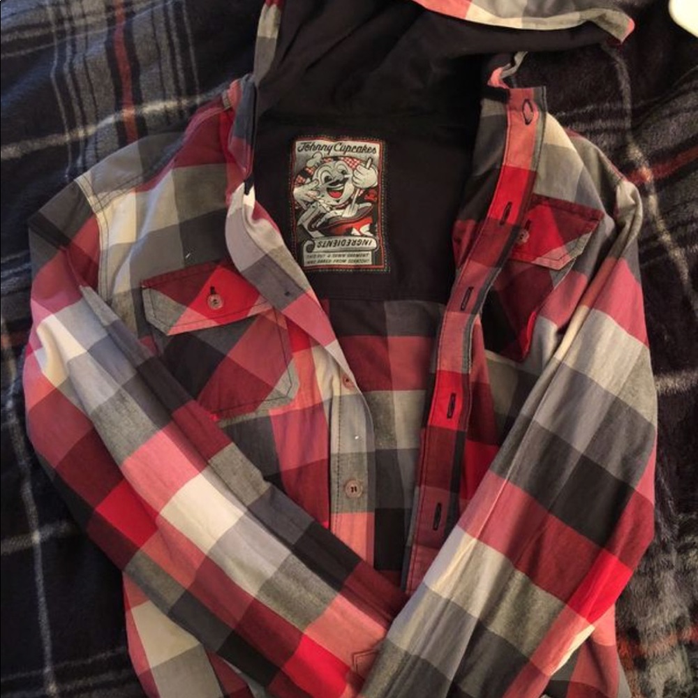 Johnny Cupcakes button up flannel hoodie